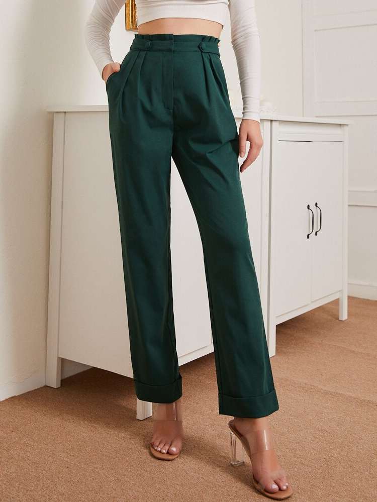  Plain Dark Green Women Suit Pants 1698