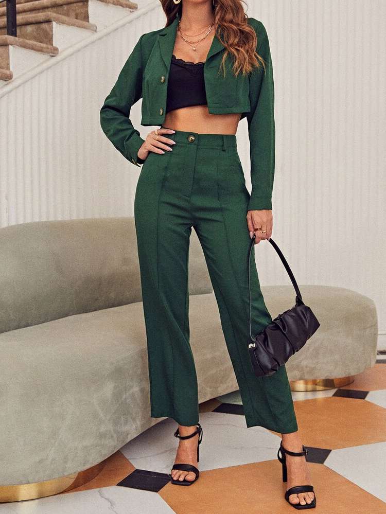  Plain Elegant Dark Green Women Suits 5411