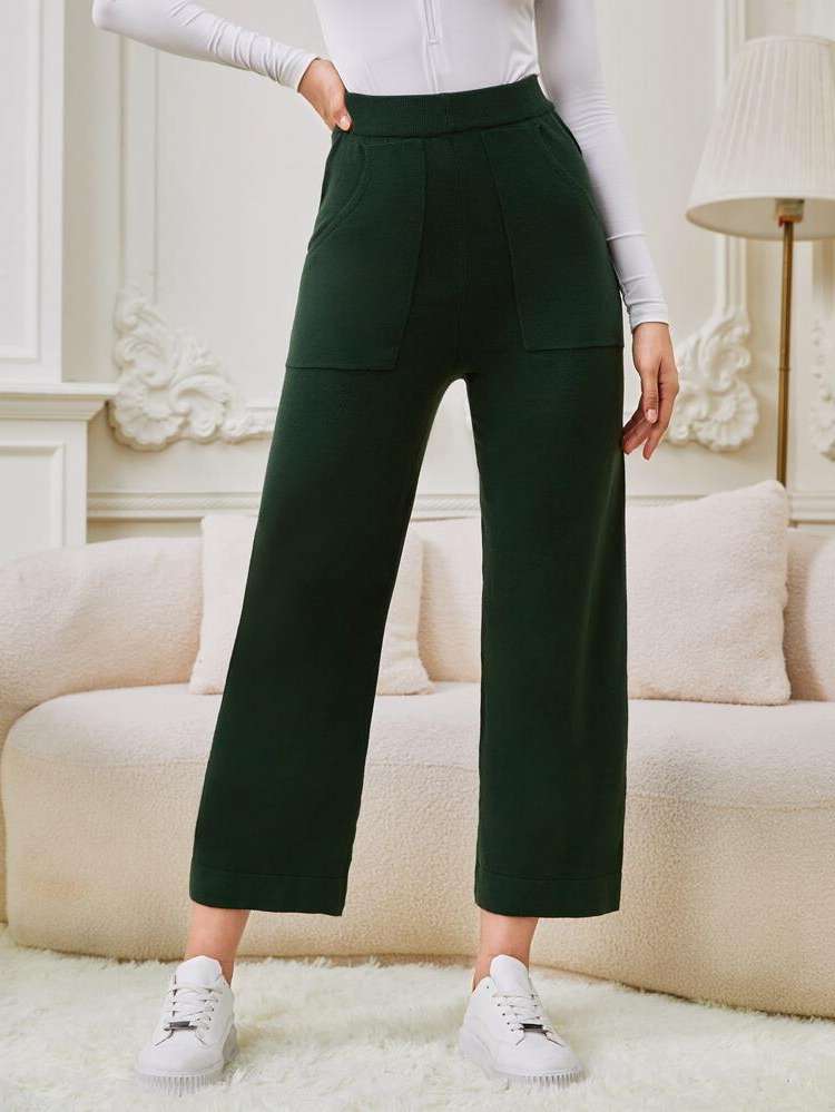 Dark Green  Plain Women Sweater Pants 4197