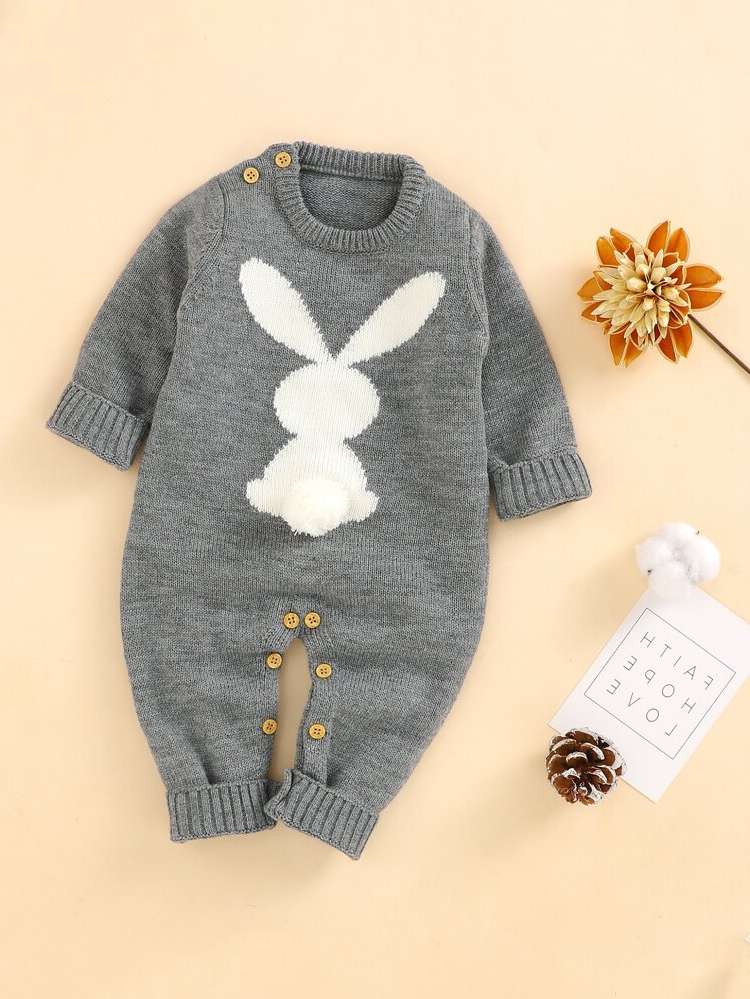 Dark Grey Cute Regular Fit Baby Sweater Onesies 1102