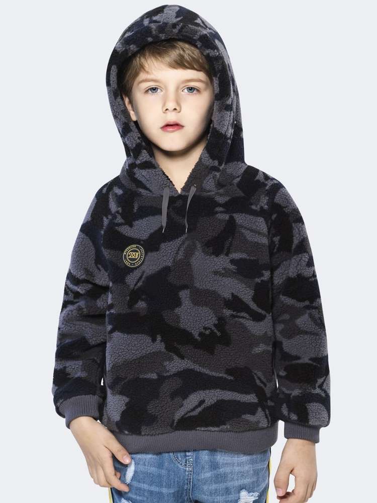 Drawstring Camo Long Sleeve Dark Grey Boys Sweatshirts 7823