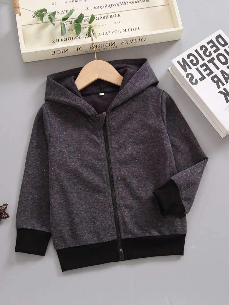 Dark Grey Zipper Casual Long Sleeve Toddler Boys Clothing 6310