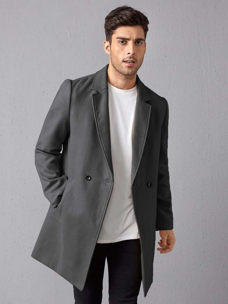  Work Plain Short Men Overcoats 9782