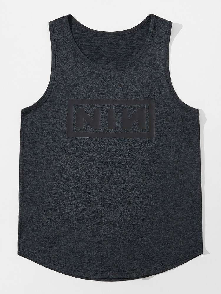 Letter Dark Grey Sleeveless Regular Fit Men Activewear 938