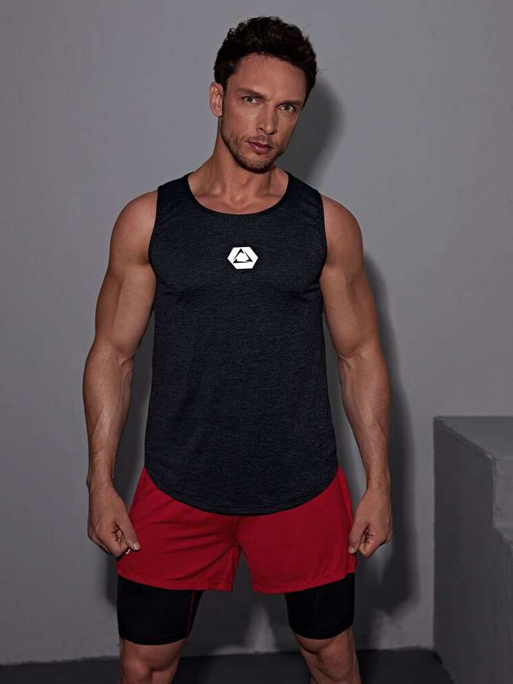  Round Neck Dark Grey Men Sports Tees  Tanks 5754