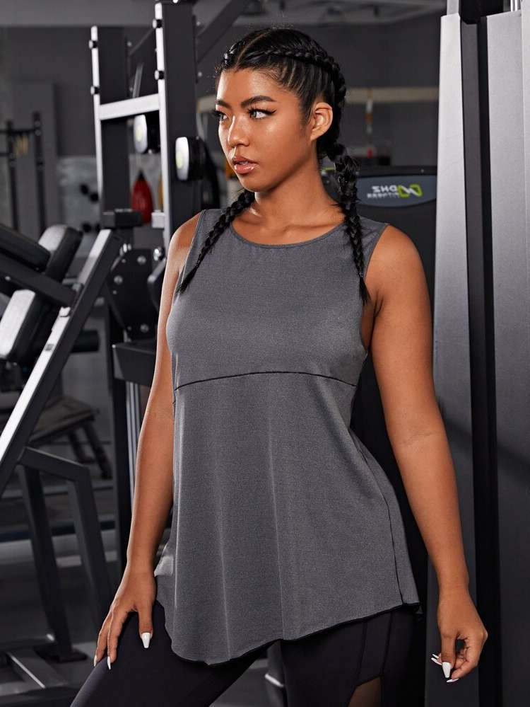  Long Regular Fit Dark Grey Plus Size Sports Tops 5868