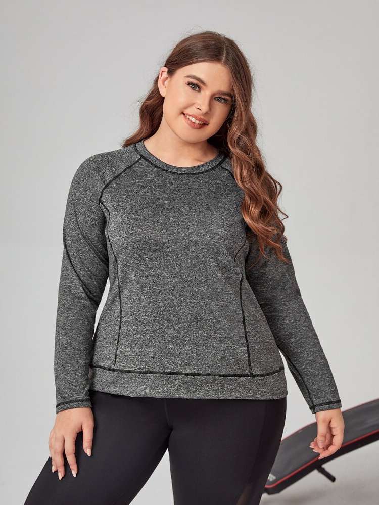 Regular Fit Dark Grey Round Neck Women Plus Activewear 5604