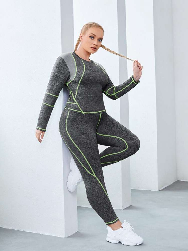  Colorblock Dark Grey Women Plus Activewear 2973