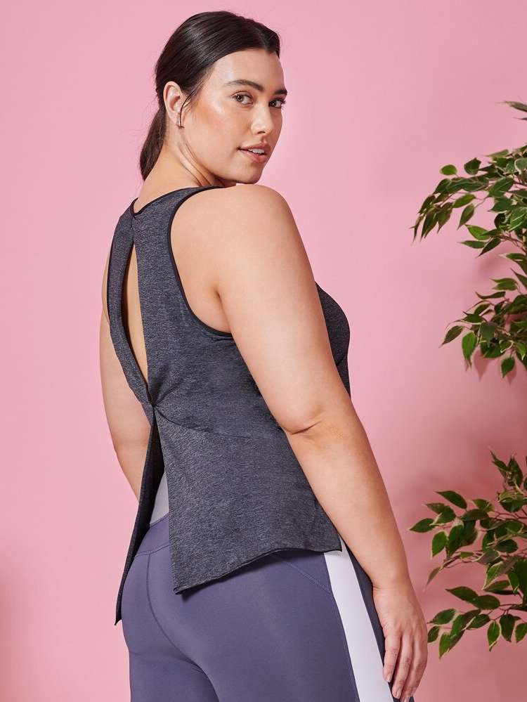  Cut Out Regular Plain Women Plus Activewear 5048