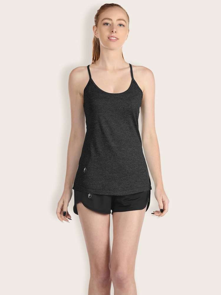 Plain Dark Grey Regular Women Active Tops 208