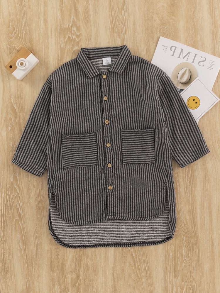 High Low Long Sleeve Striped Toddler Girl Blouses 8644