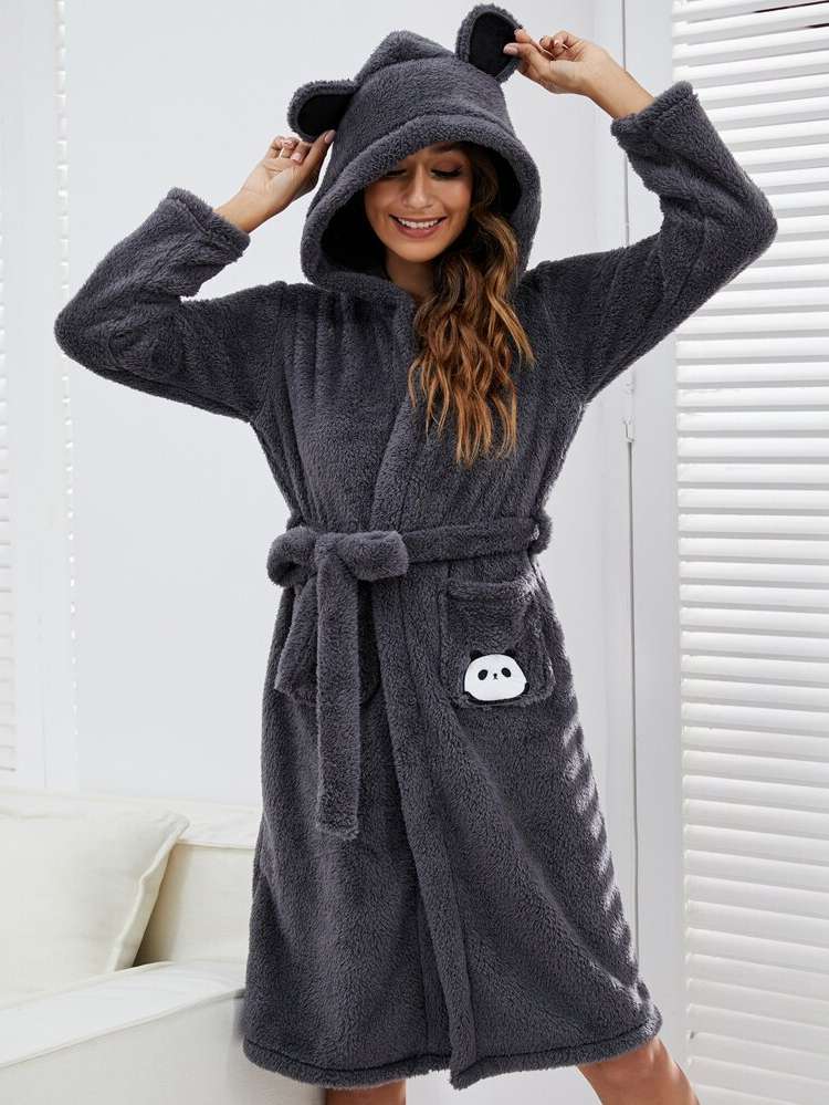 Long Sleeve  Belted Women Sleepwear 9483