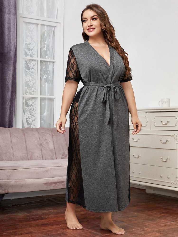  Elegant Dark Grey Plus Size Robes  Robe Sets 9646