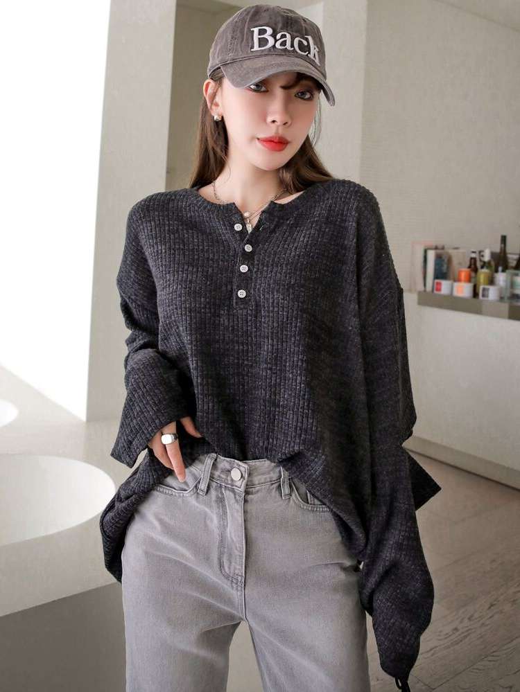 Round Neck Casual Oversized Long Women Tops, Blouses  Tee 1712