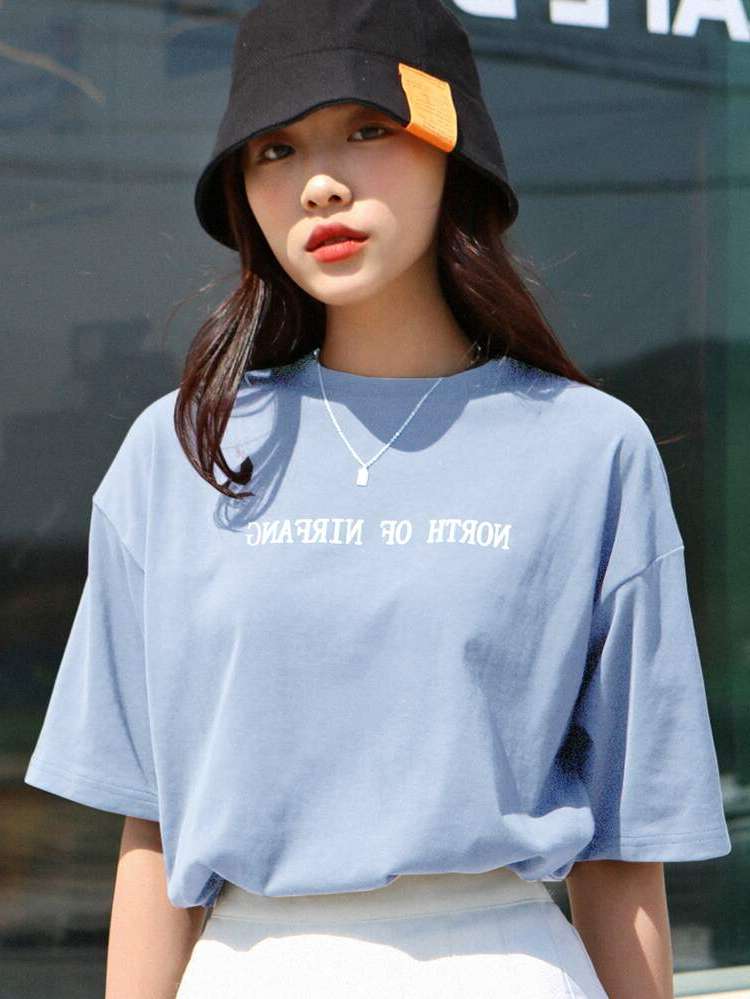  Round Neck Regular Fit Slogan Women Clothing 824