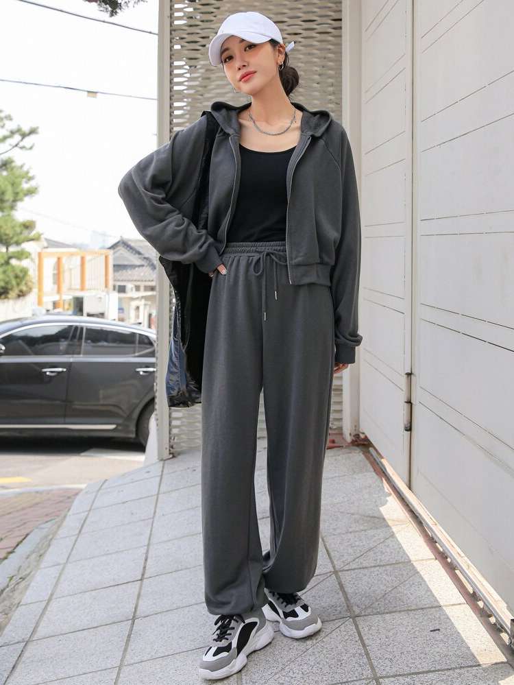 Dark Grey Drawstring Oversized Plain Women Clothing 771