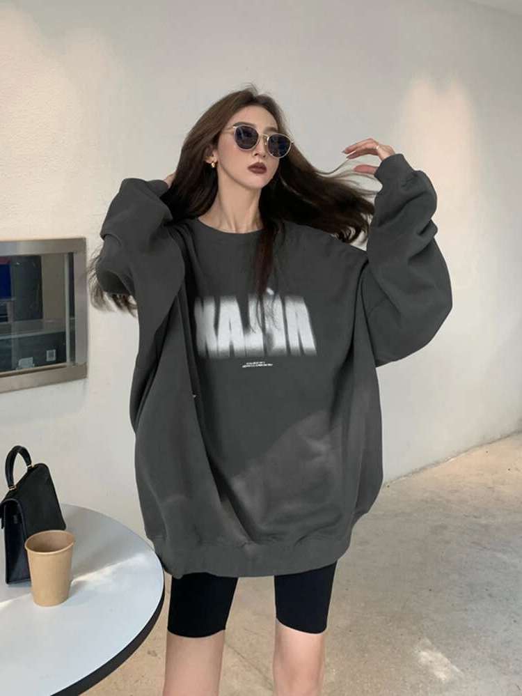 Casual Long Sleeve Letter Women Sweatshirts 8108