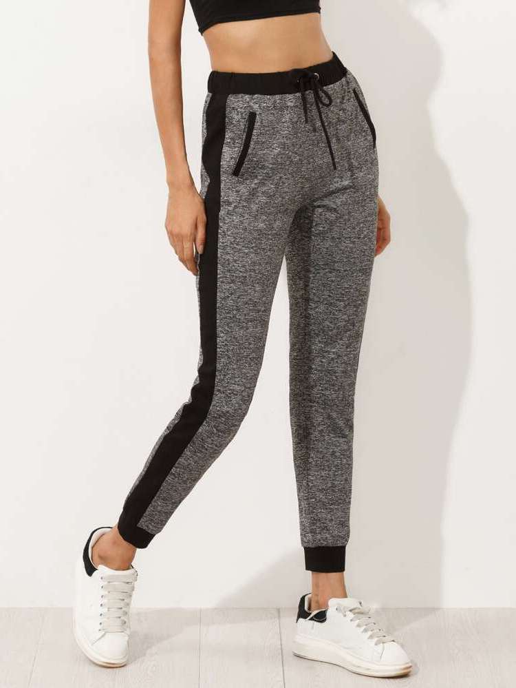  Drawstring Dark Grey Cropped Women Sweatpants 7687