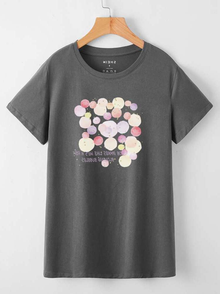 Round Neck Dark Grey Women T-Shirts 6590