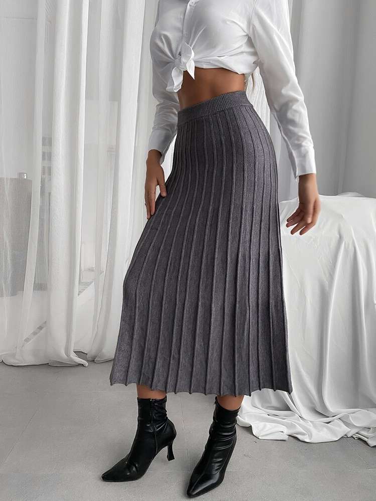 Pleated Long Elegant Women Sweater Skirts 1815