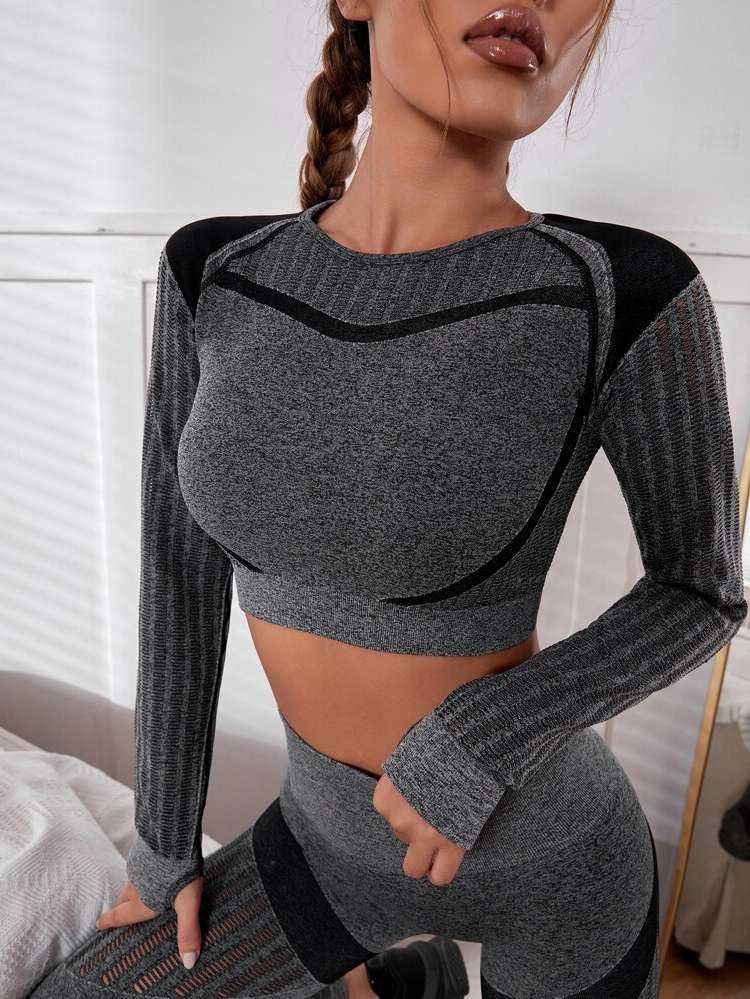  Long Sleeve Slim Fit Round Neck Women Sports Tees  Tanks 253