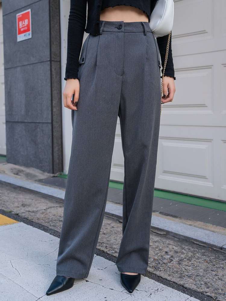  Dark Grey Regular Fit Women Suit Pants 6624