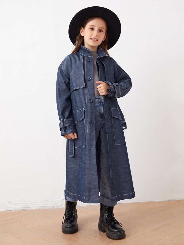 Collar Long Dark Wash Long Sleeve Girls Clothing 7558