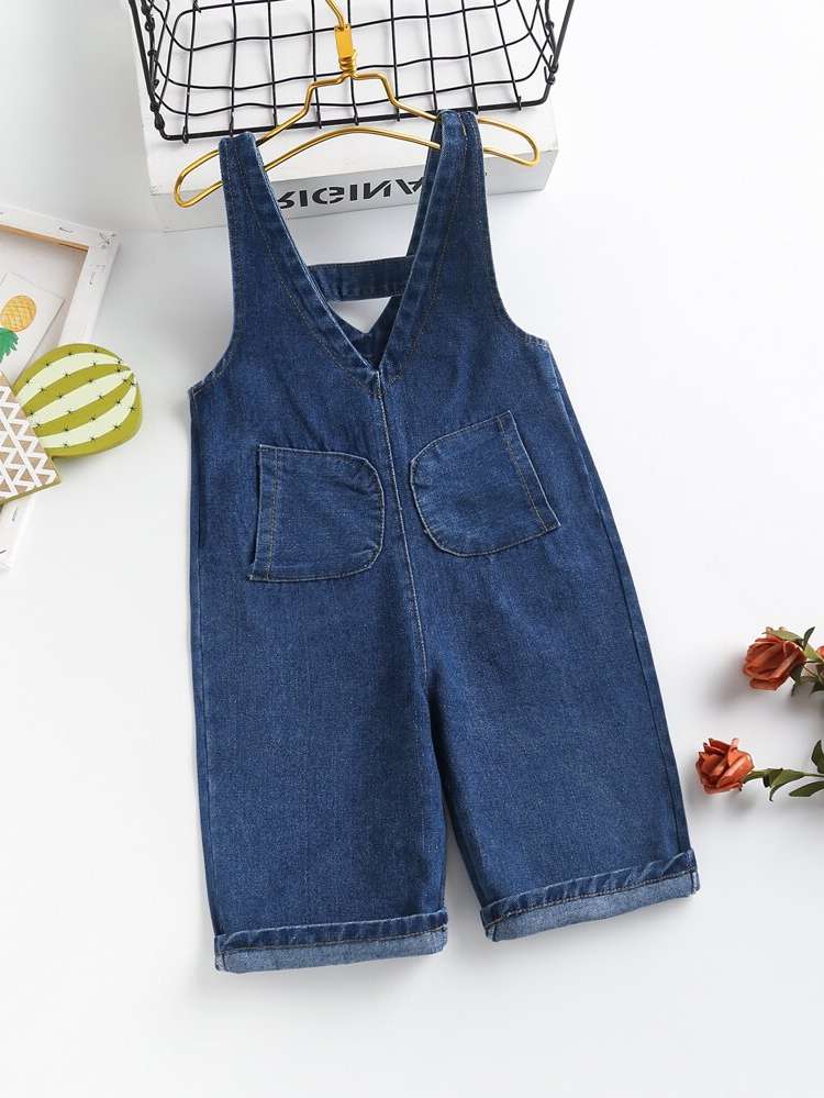  Plain Preppy Pocket Toddler Girls Denim 2405