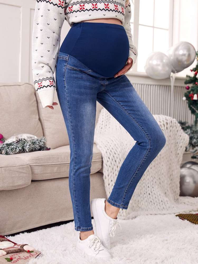 Pocket Colorblock Maternity Denim 4204