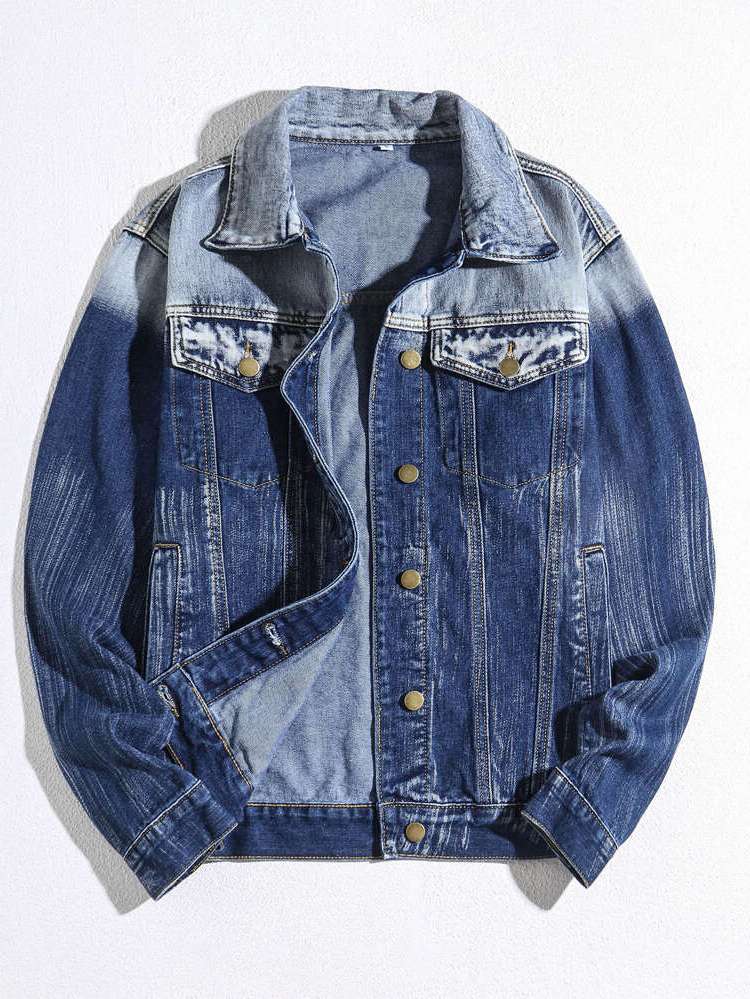 Collar Casual Ombre Regular Fit Men Denim Jackets 8648