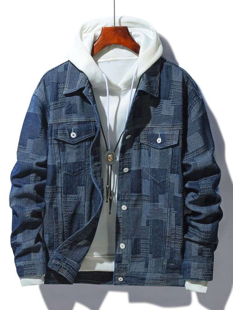 Pocket Casual Patchwork Collar Men Denim Jackets 9153