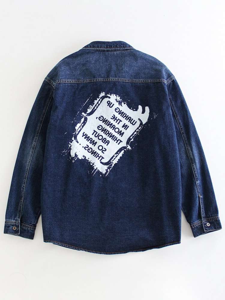 Regular Casual Button Front Slogan Men Denim 3899