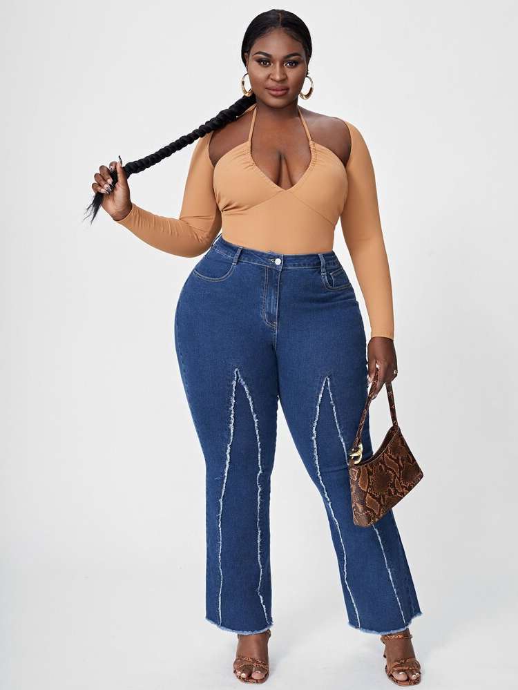  Dark Wash Plain Plus Size Jeans 3097