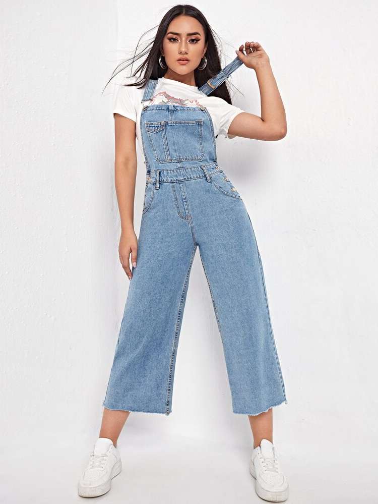 Preppy Plain Sleeveless Regular Fit Women Denim Overalls  Jumpsuits 2274