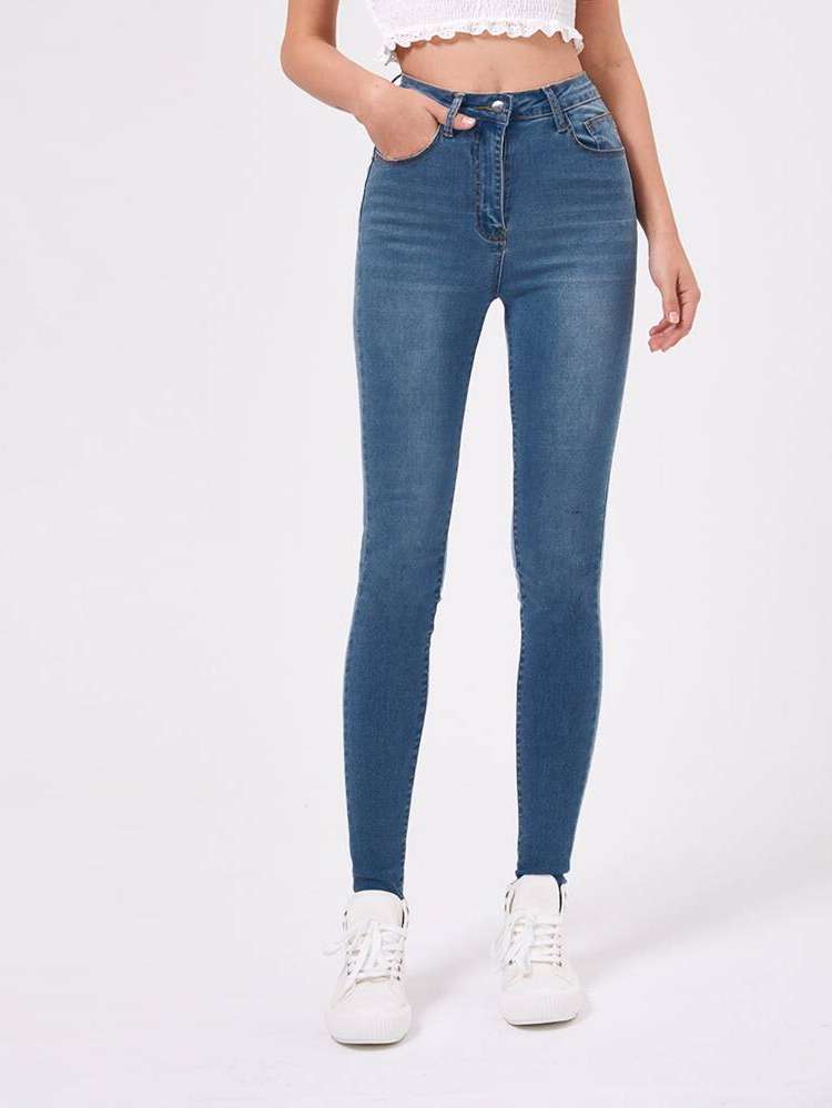 Button Skinny Long Women Denim 176