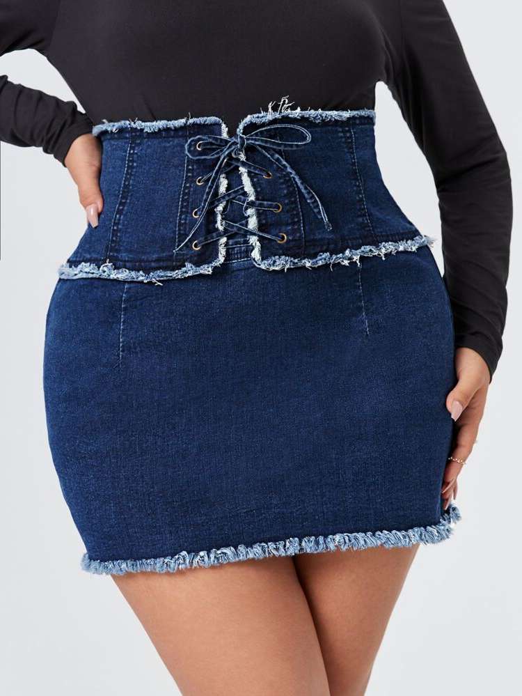 Mini  Dark Wash Plus Size Denim Skirts 5170