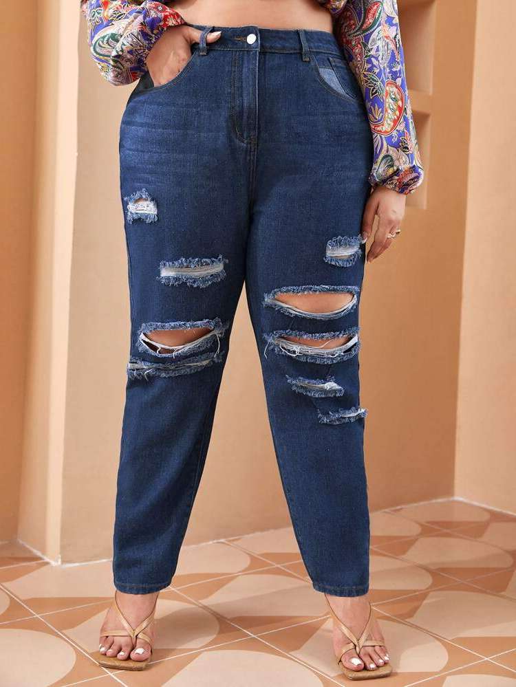  Cut Out Plain Plus Size Denim 2977