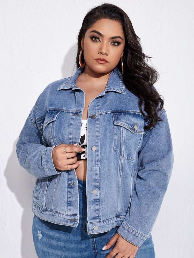  Long Sleeve Plain Regular Plus Size Denim 5841