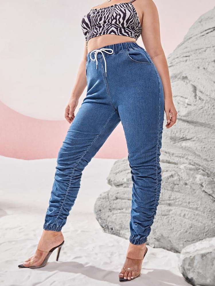  Regular Fit Drawstring Plus Size Denim 844