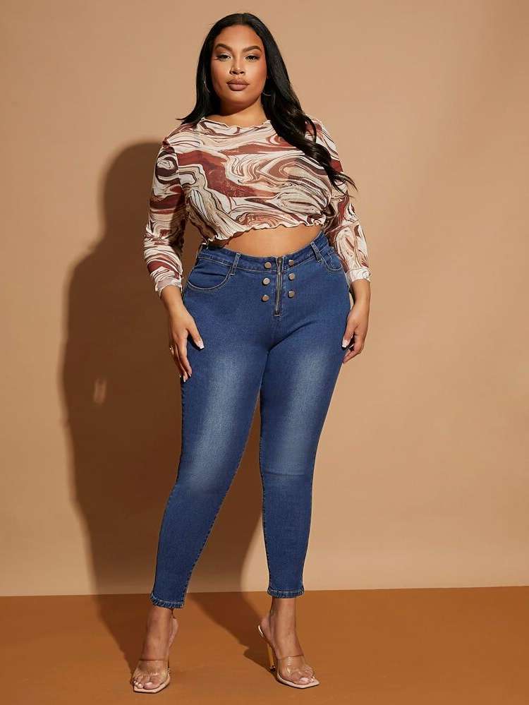  Skinny Button Plus Size Jeans 2430