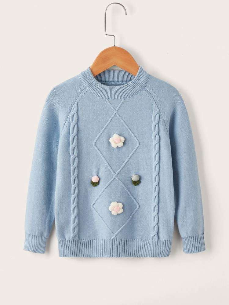 Casual Dusty Blue Patched Baby Knitwear 6231