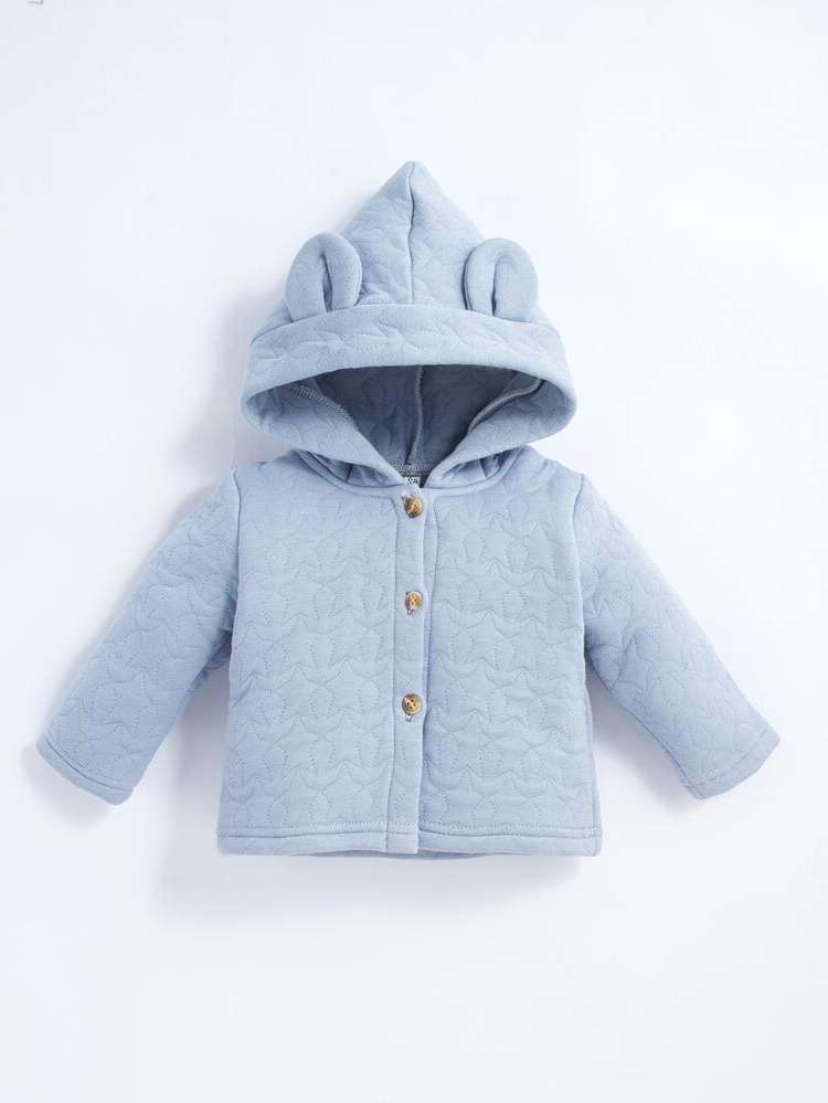 Plain Button Hooded Long Sleeve Baby Clothing 6503