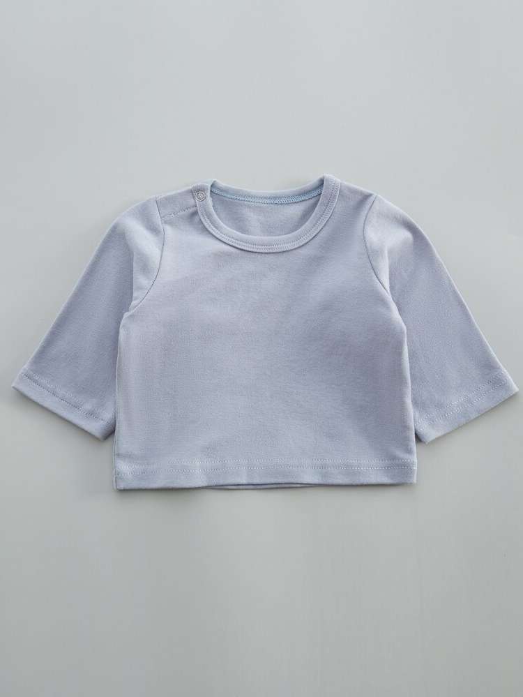 Dusty Blue Round Neck Baby Tops 5484