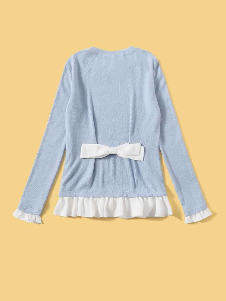 Ruffle Colorblock Long Sleeve Regular Fit Girls Clothing 7837