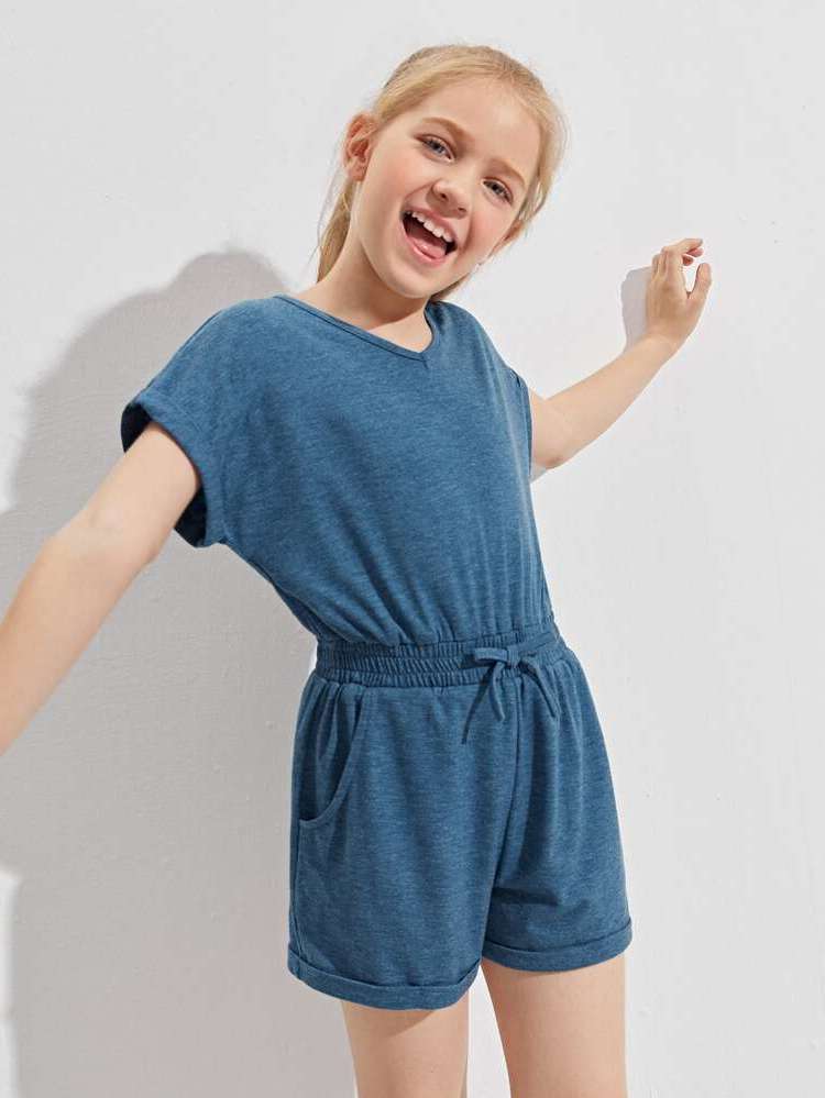  Short Dusty Blue Regular Fit Girls Jumpsuits 7197