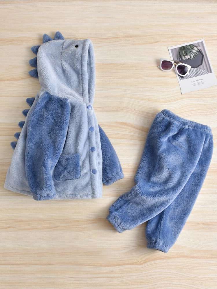  Cartoon Hooded Dusty Blue Toddler Boys Clothing 932