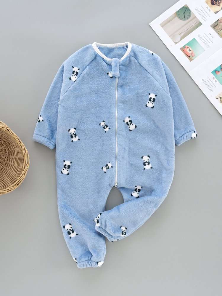 Long Dusty Blue Cartoon Round Neck Toddler Boy Jumpsuits 646