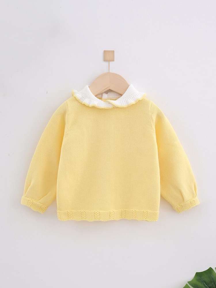 Regular Fit Contrast Collar Long Sleeve Toddler Girls Knitwear 6970