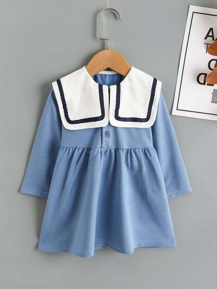  Long Sleeve Cute Contrast Collar Toddler Girls Clothing 2883