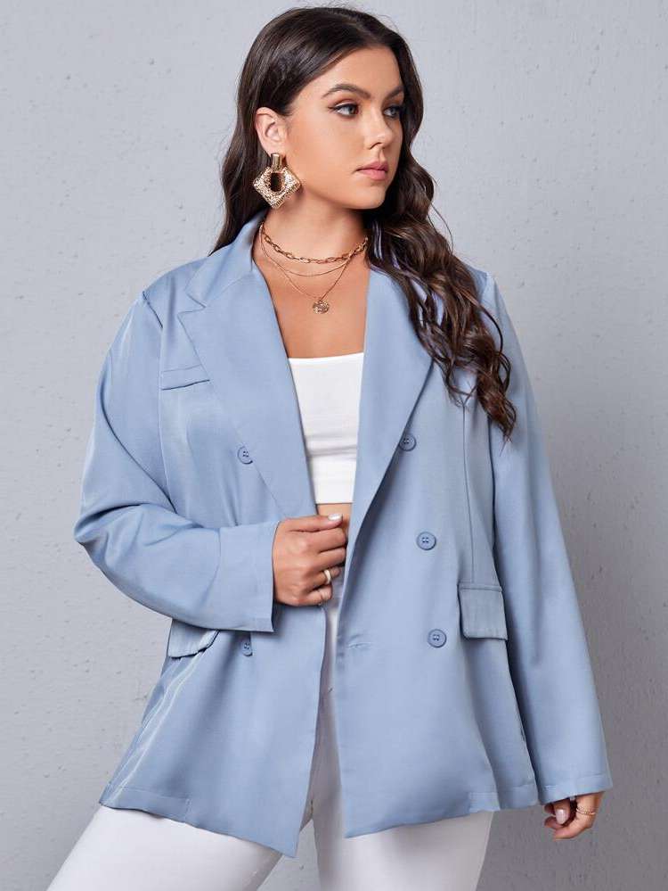 Long Sleeve Double Button Lapel Plus Size Blazers 4460